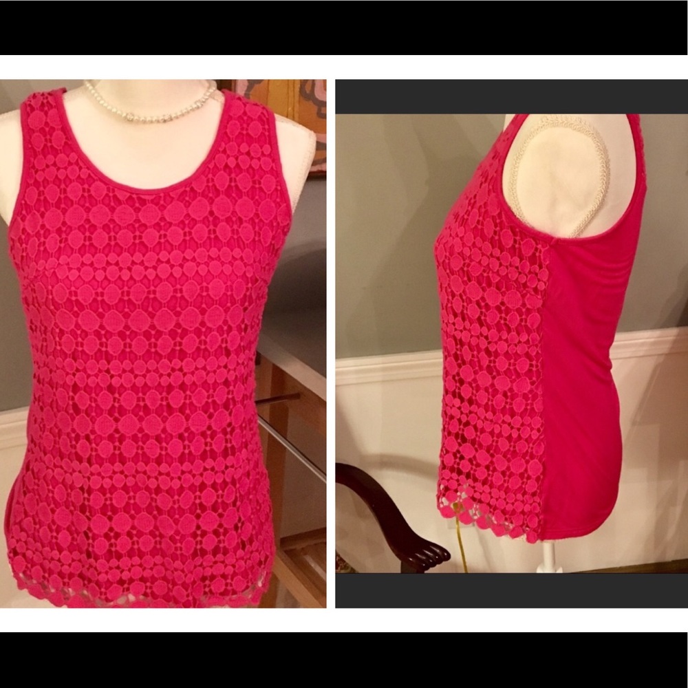 Sleeveless Pink Top w/ lace overlay. M Solitaire